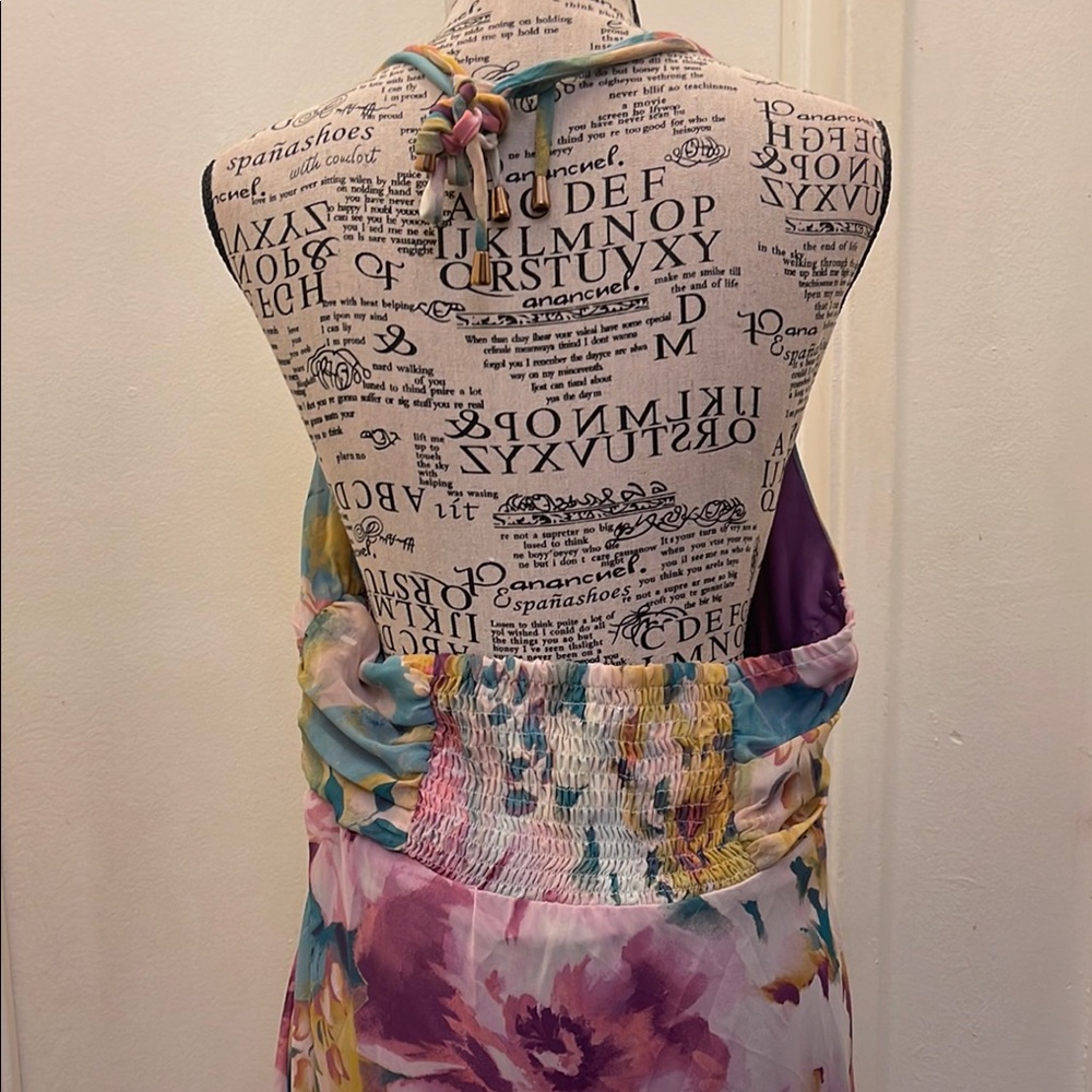Taylor Asymmetrical Ruffled Pink and Yellow Sundress NWOT - Picture 5 of 8